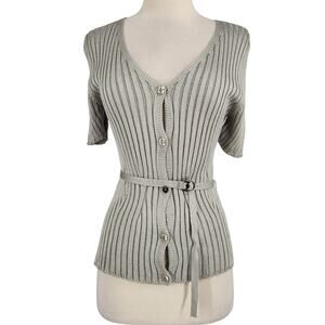 Quadro Silver Metallic Ribbed Knit Top Made In Italy